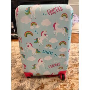 Kids Unicorn Carry On Luggage Hard Shell Spinner Suitcase Pink Blue 16 Inch